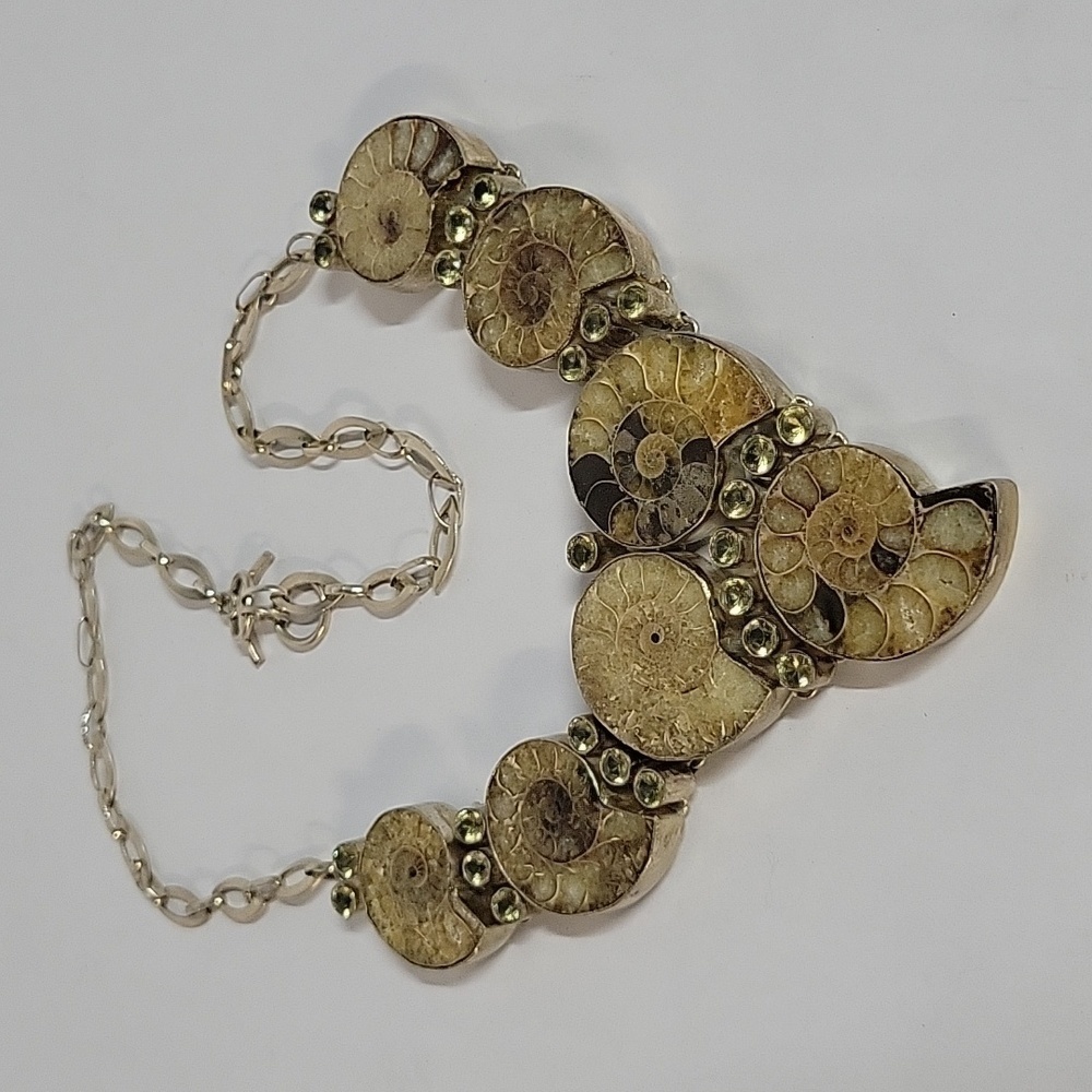 Chunky Boho Hippie Ammonite Fossil Shell Necklace with Citrine Accents - Picture 6 of 17